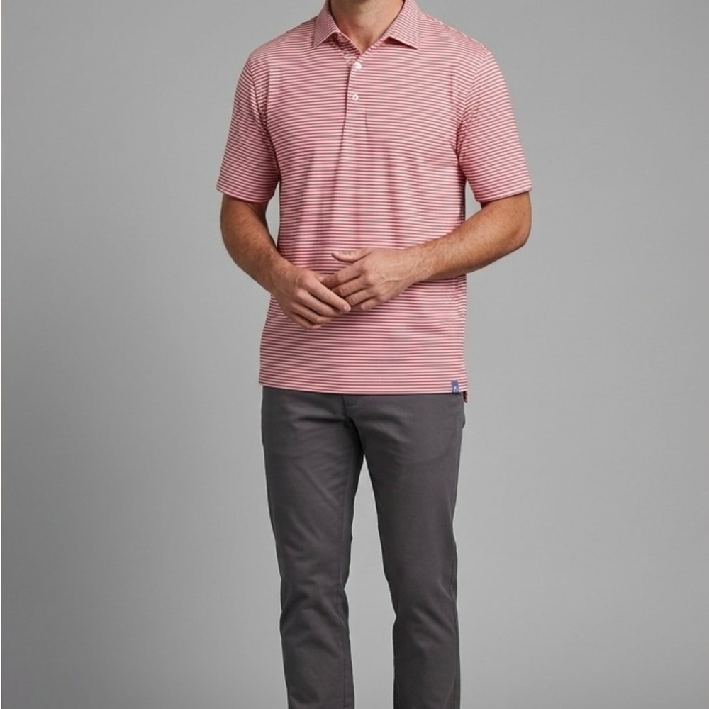 Peter Millar Pink Red Striped Polo Golf Shirt‎ size XL